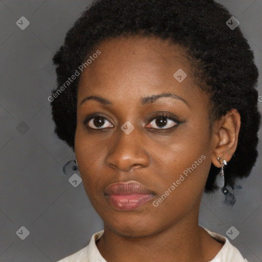 Neutral black young-adult female with short  brown hair and brown eyes