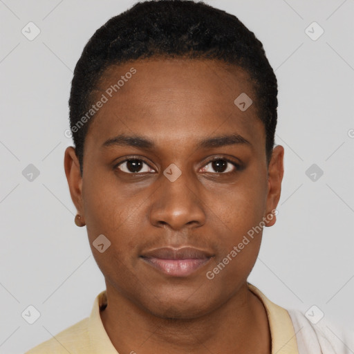 Neutral black young-adult male with short  brown hair and brown eyes