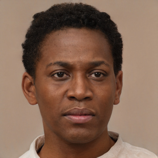 Neutral black young-adult male with short  brown hair and brown eyes
