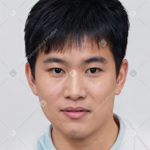 Neutral asian young-adult male with short  brown hair and brown eyes