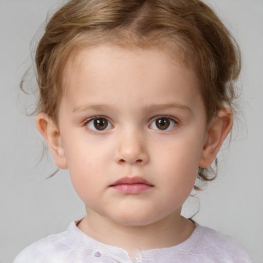 Neutral white child female with short  brown hair and brown eyes