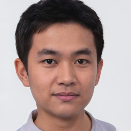 Neutral asian young-adult male with short  brown hair and brown eyes