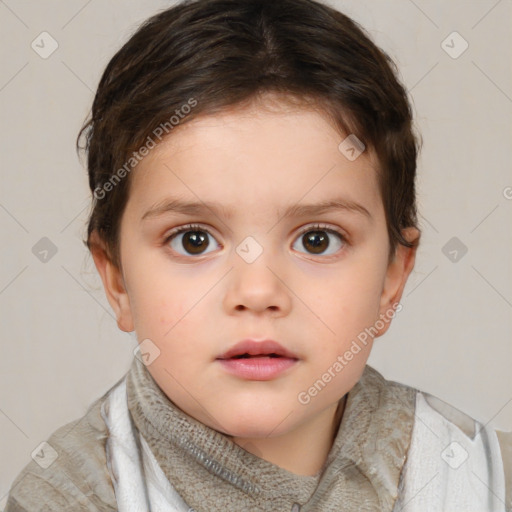 Neutral white child female with short  brown hair and brown eyes