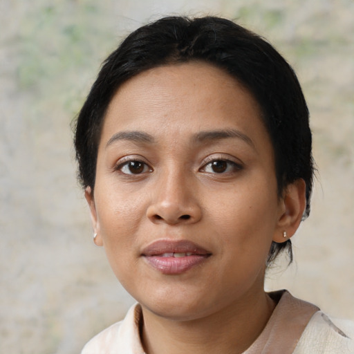 Neutral latino young-adult female with medium  black hair and brown eyes