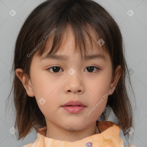 Neutral white child female with medium  brown hair and brown eyes