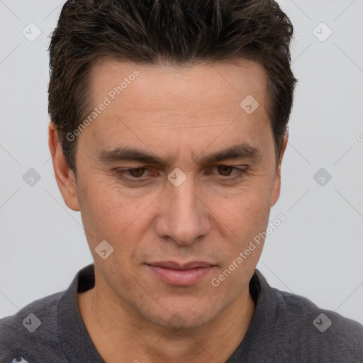 Neutral white adult male with short  brown hair and brown eyes