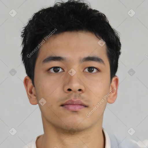 Neutral asian young-adult male with short  brown hair and brown eyes