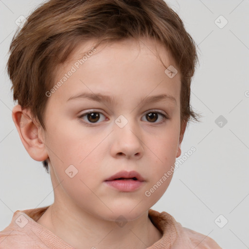 Neutral white child female with short  brown hair and brown eyes