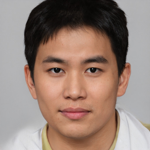 Neutral asian young-adult male with short  brown hair and brown eyes