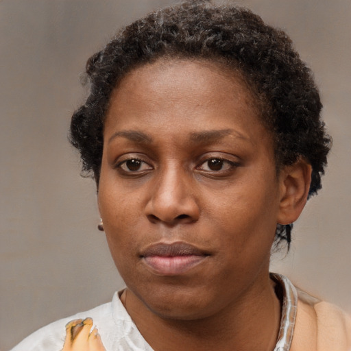 Neutral black young-adult female with short  brown hair and brown eyes