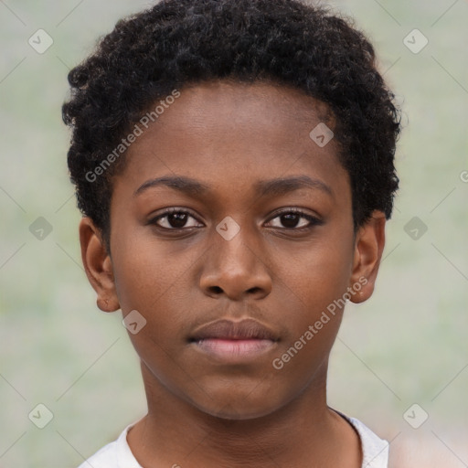 Neutral black young-adult female with short  brown hair and brown eyes