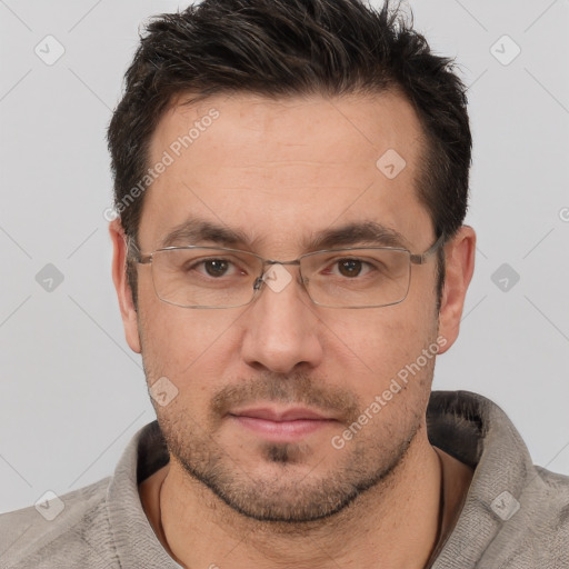 Neutral white adult male with short  brown hair and brown eyes