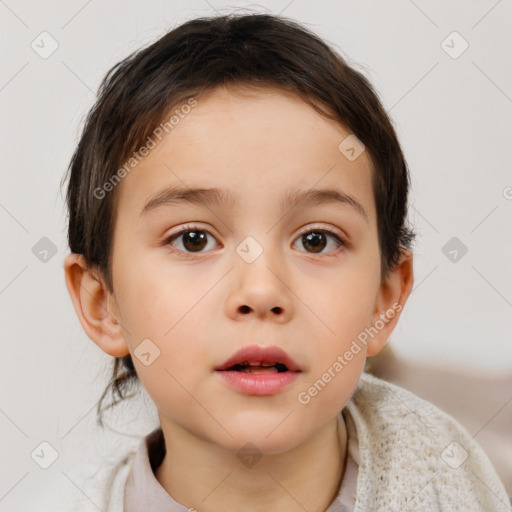 Neutral white child female with short  brown hair and brown eyes