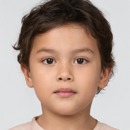 Neutral white child female with short  brown hair and brown eyes