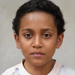 Neutral black child female with short  brown hair and brown eyes