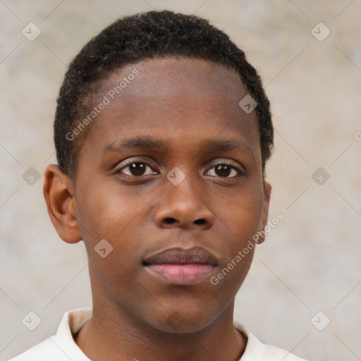 Neutral black young-adult male with short  brown hair and brown eyes