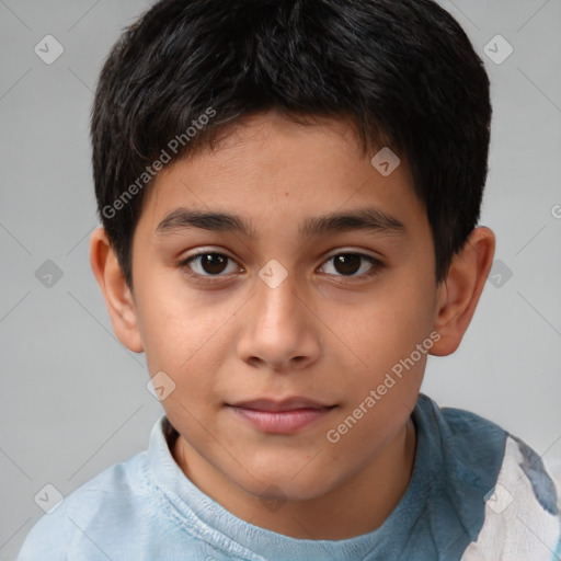 Joyful white child male with short  brown hair and brown eyes