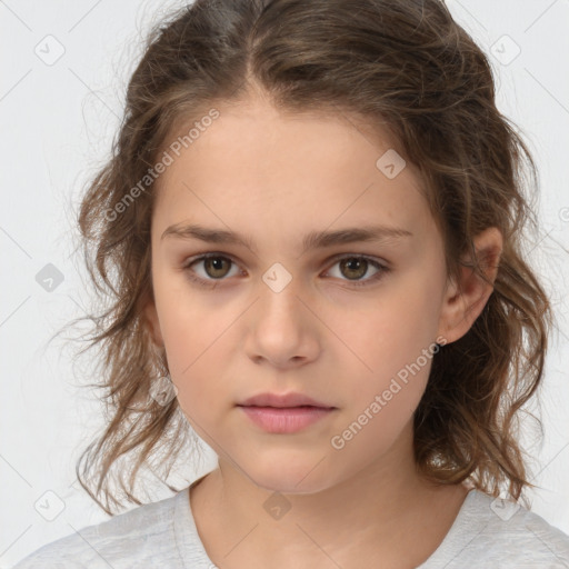 Neutral white child female with medium  brown hair and brown eyes