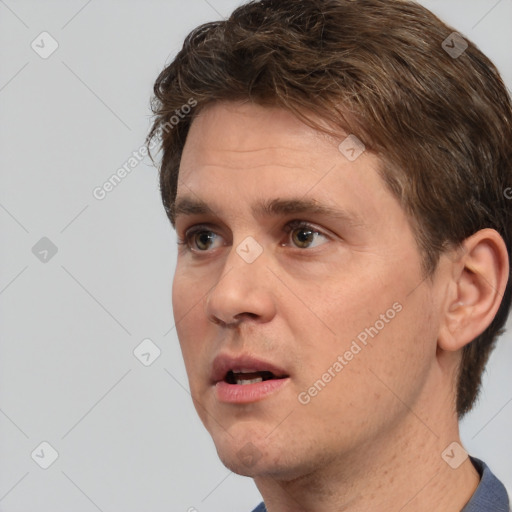 Neutral white adult male with short  brown hair and brown eyes