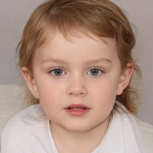 Neutral white child female with medium  brown hair and blue eyes