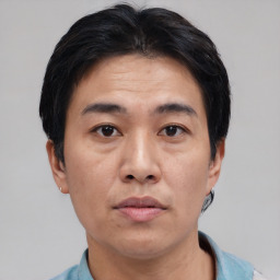 Neutral asian young-adult male with short  black hair and brown eyes