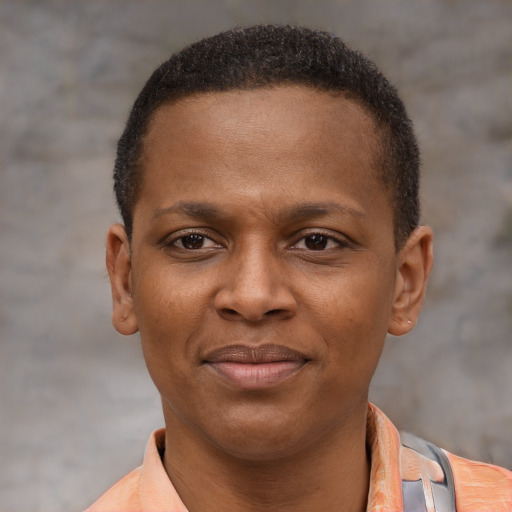 Joyful latino young-adult male with short  brown hair and brown eyes