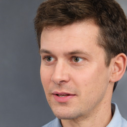 Neutral white adult male with short  brown hair and brown eyes