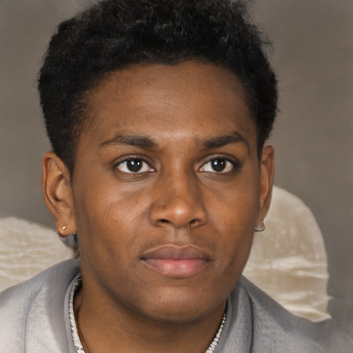 Neutral black young-adult male with short  brown hair and brown eyes