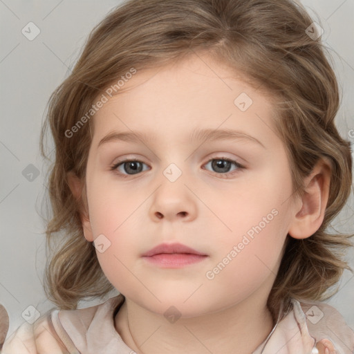 Neutral white child female with medium  brown hair and brown eyes