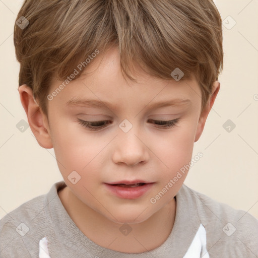 Joyful white child male with short  brown hair and brown eyes