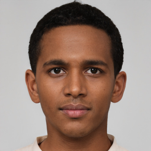 Neutral latino young-adult male with short  brown hair and brown eyes