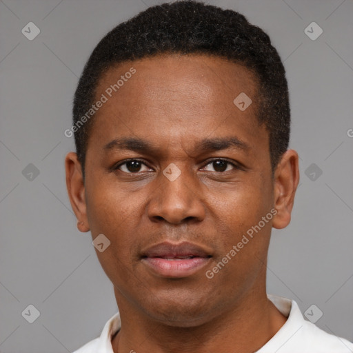 Neutral black young-adult male with short  brown hair and brown eyes