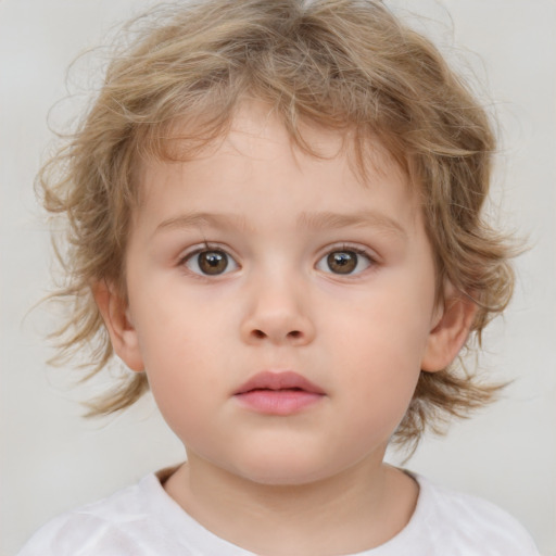 Neutral white child female with medium  brown hair and grey eyes