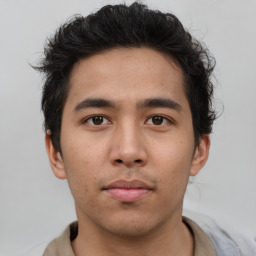 Neutral asian young-adult male with short  brown hair and brown eyes