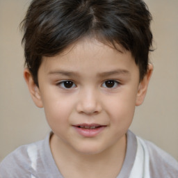 Joyful white child female with short  brown hair and brown eyes