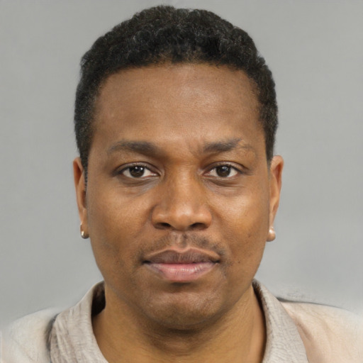 Neutral black young-adult male with short  brown hair and brown eyes
