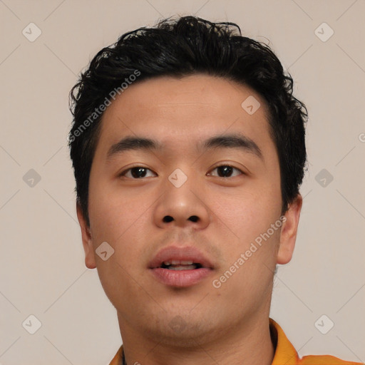 Neutral asian young-adult male with short  black hair and brown eyes