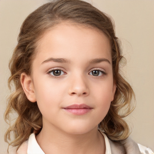 Neutral white child female with medium  brown hair and brown eyes