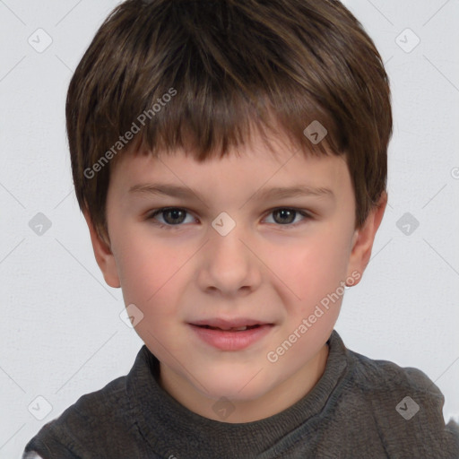 Joyful white child male with short  brown hair and brown eyes