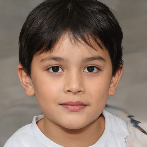 Joyful white child female with short  brown hair and brown eyes