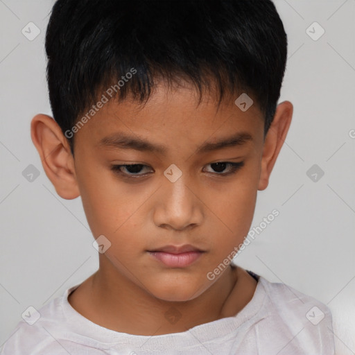 Neutral asian child male with short  brown hair and brown eyes