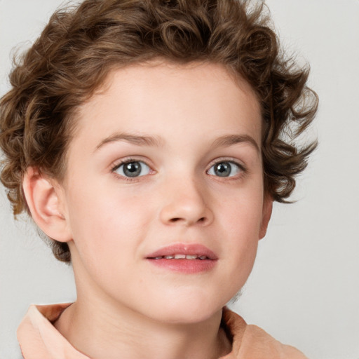 Neutral white child female with short  brown hair and blue eyes