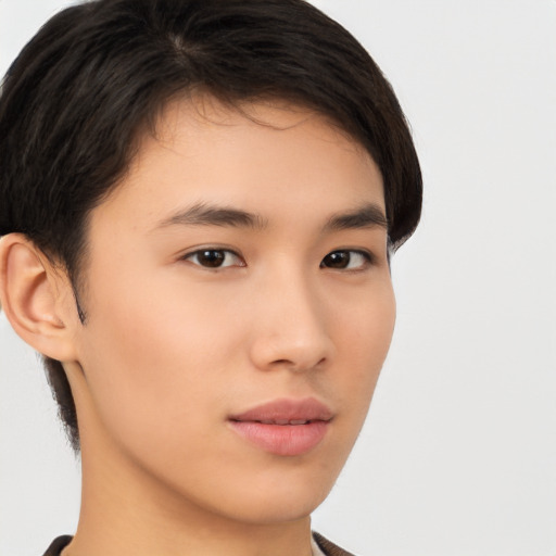 Neutral asian young-adult male with short  brown hair and brown eyes