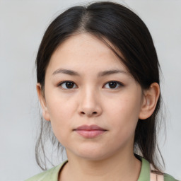 Neutral asian young-adult female with medium  brown hair and brown eyes