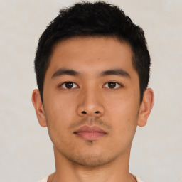 Neutral asian young-adult male with short  brown hair and brown eyes