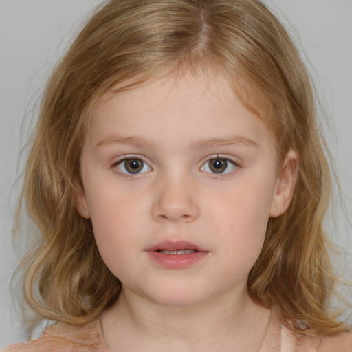 Neutral white child female with medium  brown hair and brown eyes