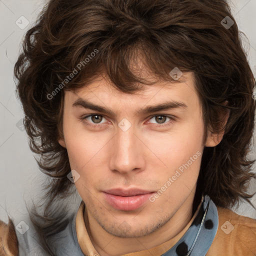 Neutral white young-adult male with medium  brown hair and brown eyes