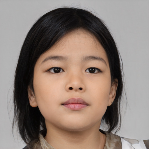 Neutral asian child female with medium  black hair and brown eyes