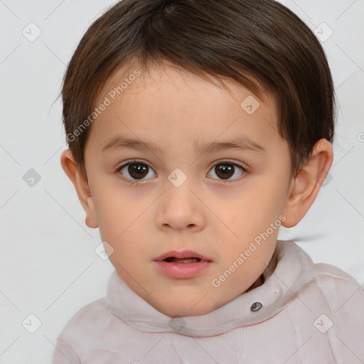 Neutral white child female with short  brown hair and brown eyes