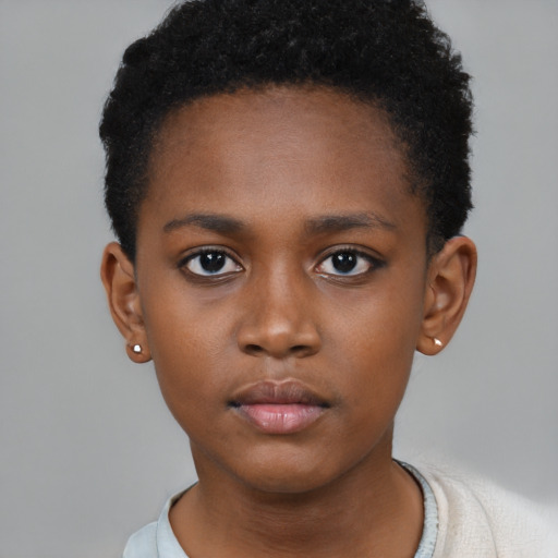 Neutral black child female with short  brown hair and brown eyes